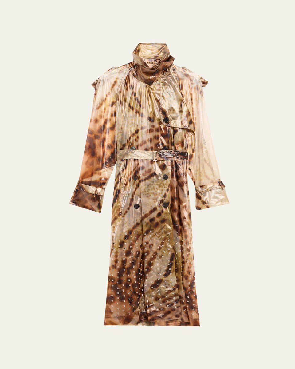 Risto Abstract-Print Belted Trench Coat
